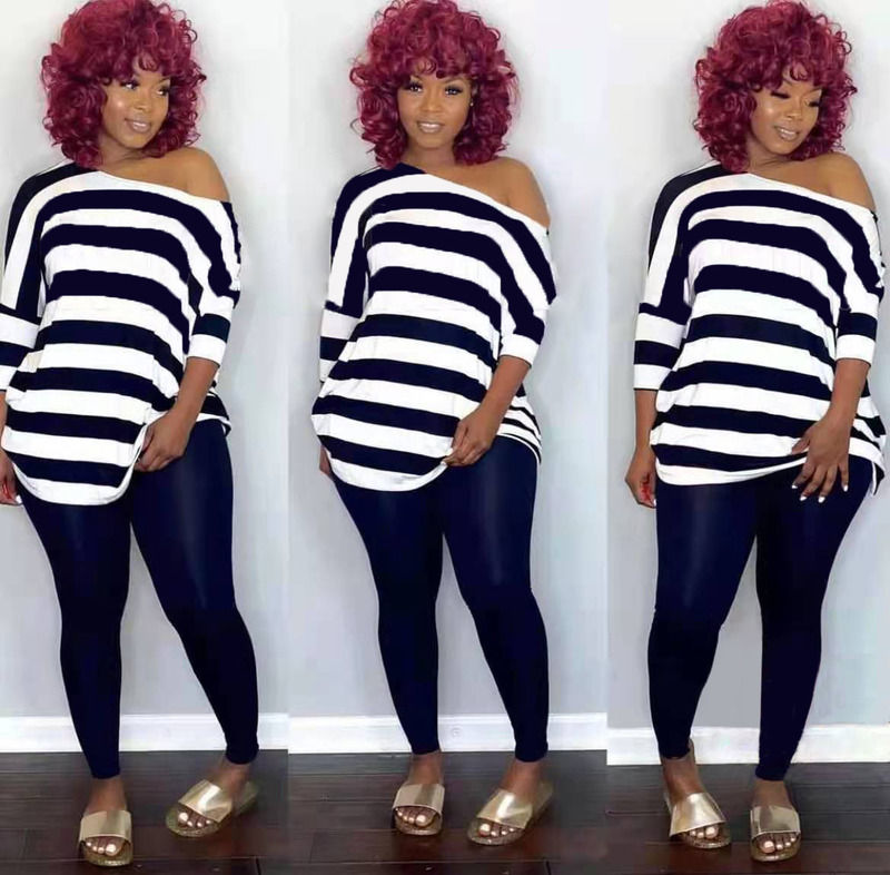 2021 Anti-UV Casual 2 Piece Set Stripe Leisure Off Shoulder Set Top And Pants Set Running Abiti da jogging