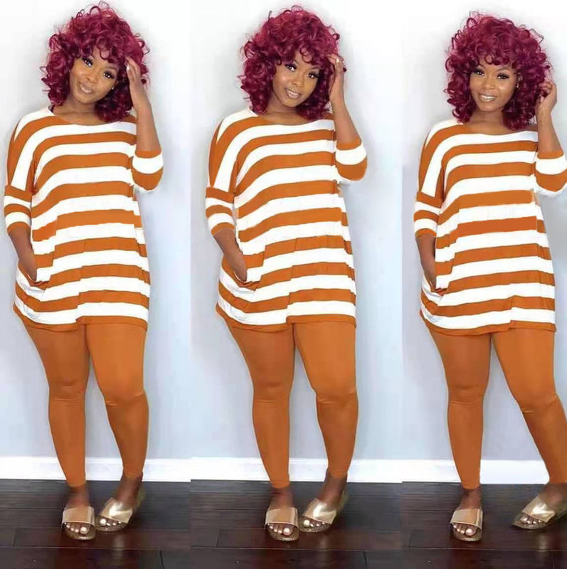 2021 Anti-UV Casual 2 Piece Set Stripe Leisure Off Shoulder Set Top And Pants Set Running Abiti da jogging