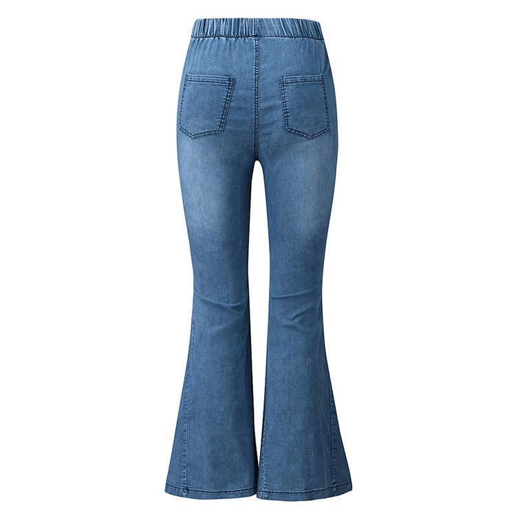 Color Fade Proof Alta vita elastica vita ginocchio strappato campana Bottom donne jeans pantaloncini