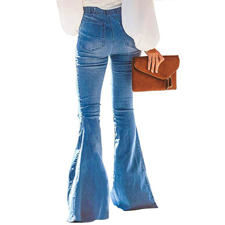 Color Fade Proof Alta vita elastica vita ginocchio strappato campana Bottom donne jeans pantaloncini