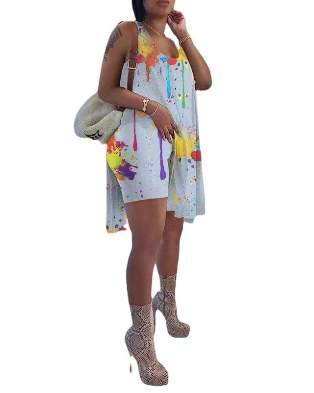 2021 Anti-UV Tie Die 2 Pieces Set Splatter-ink Printing Shorts Outfits Margine irregolare asimmetrico