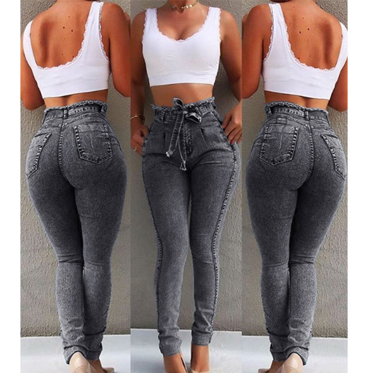 cinturino Tassel Color Fade Proof di alta qualità High Waisted Skinny Pencil Jeans Donna Jeans Elastici