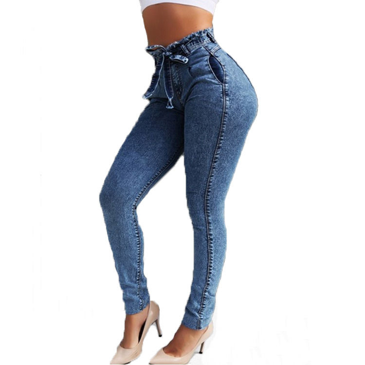 cinturino Tassel Color Fade Proof di alta qualità High Waisted Skinny Pencil Jeans Donna Jeans Elastici