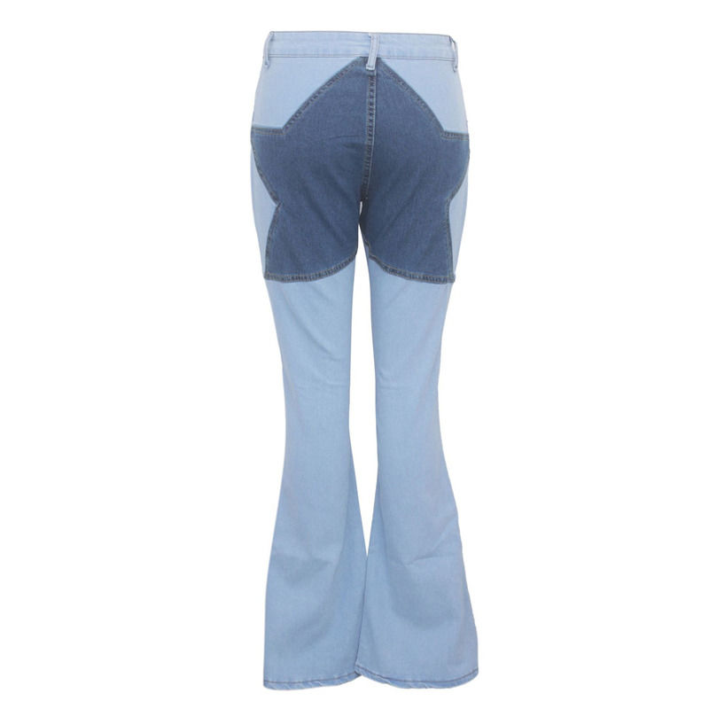 Color Fade Proof Patchwork di buona qualità jeans hip star cucitura stretch pantaloni sfiorati pantaloni da donna lunghi