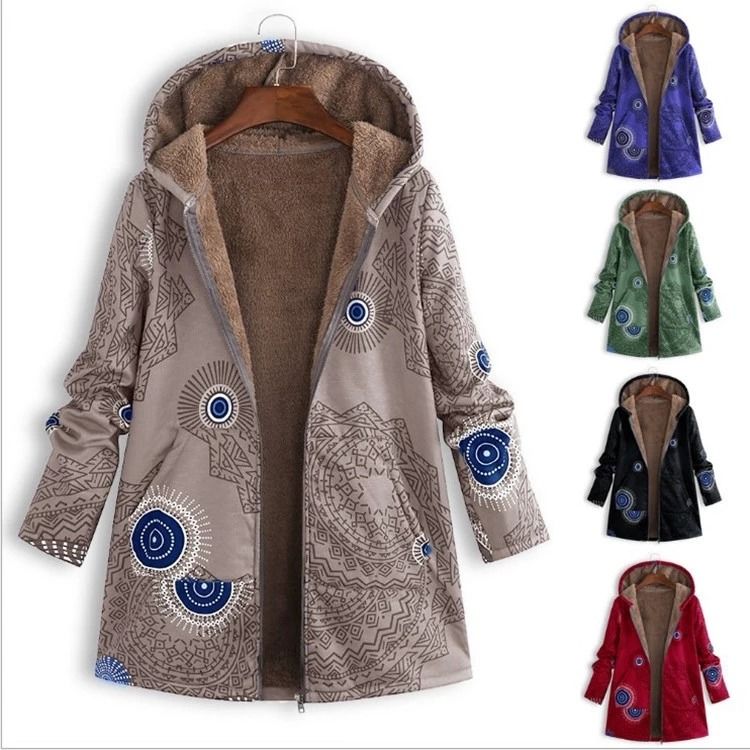 Fabbrica all'ingrosso impermeabile donna cappotto invernale stampato cappotto tasca giacca donna età di qualità di moda velluto