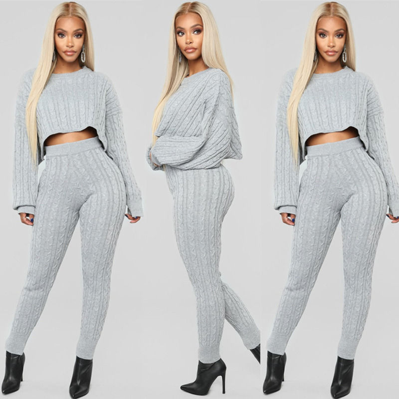Inverno 2020 abbigliamento anti-rimpicciolamento a due pezzi composto da maglione massello con maglione e pantaloni caldi