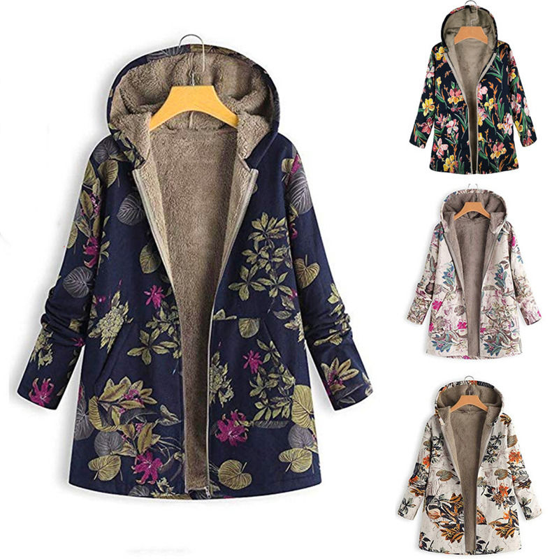 Impermeabile pronto per la spedizione cotone e cappotto caldo stampato lana tela giacca da inverno donna