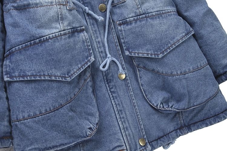 Moda colletto di pelliccia spessa cotone imbottito giacca denim invernale cappuccio jeans impermeabile cappotto donne