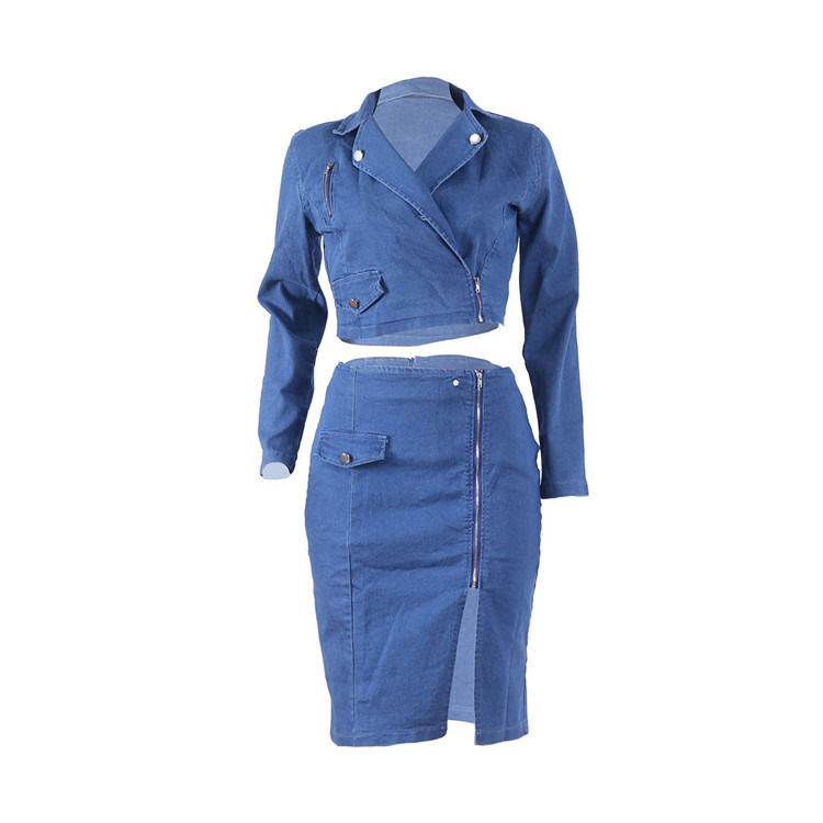Stile di moda e taglia piu'sexy gonna a reticolo in denim con set superiore due pezzi set gonna casual a reticolo
