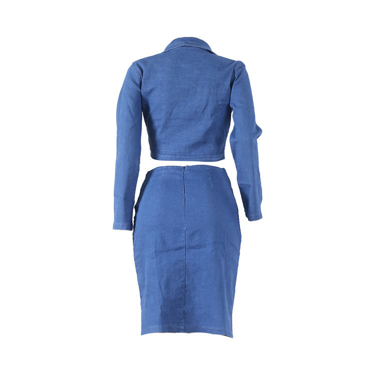Stile di moda e taglia piu'sexy gonna a reticolo in denim con set superiore due pezzi set gonna casual a reticolo
