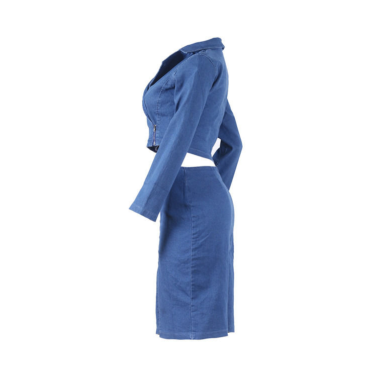 Stile di moda e taglia piu'sexy gonna a reticolo in denim con set superiore due pezzi set gonna casual a reticolo