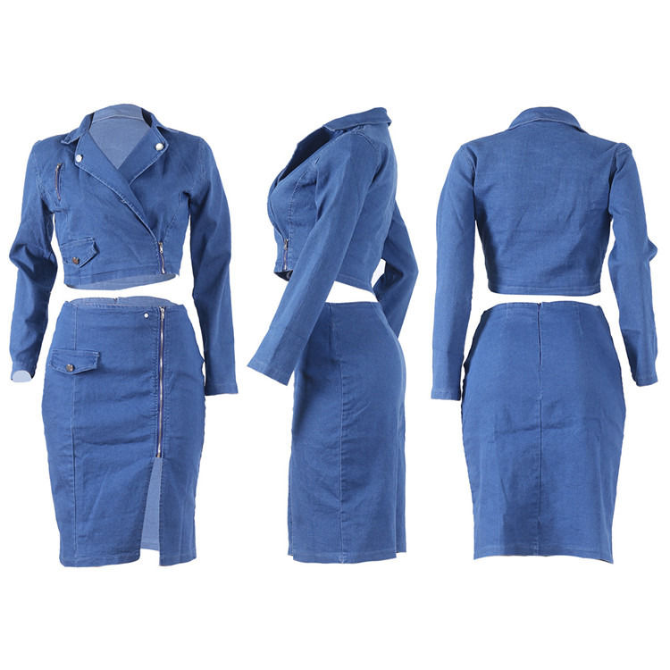 Stile di moda e taglia piu'sexy gonna a reticolo in denim con set superiore due pezzi set gonna casual a reticolo