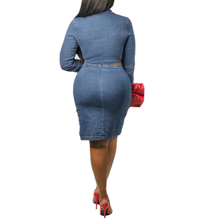 Stile di moda e taglia piu'sexy gonna a reticolo in denim con set superiore due pezzi set gonna casual a reticolo